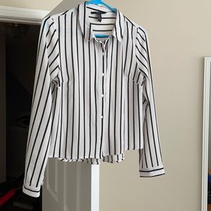 Black and white striped women’s button down shirt